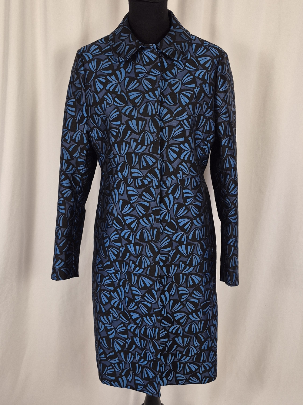 Ann Klein Metallic Blue/Black Jacquard Topper /Jacket / Long Coat - Size 8 - Picture 2 of 16